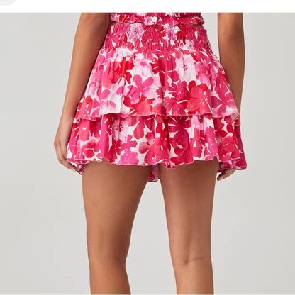 NWT SIZE XS COPY - Tiare Hawaii Pink Smocked Skater Mini Skirt