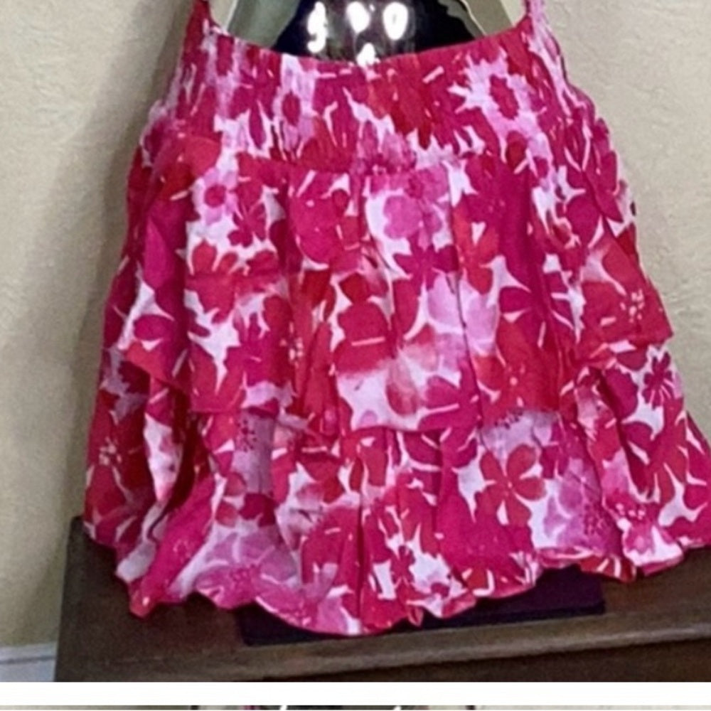 NWT SIZE M COPY - Tiare Hawaii Pink Smocked Skater Mini Skirt
