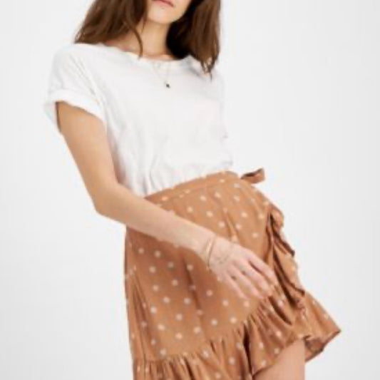 NWT SIZE S Hippie Rose Tan Ruffled Wrap Mini Skirt