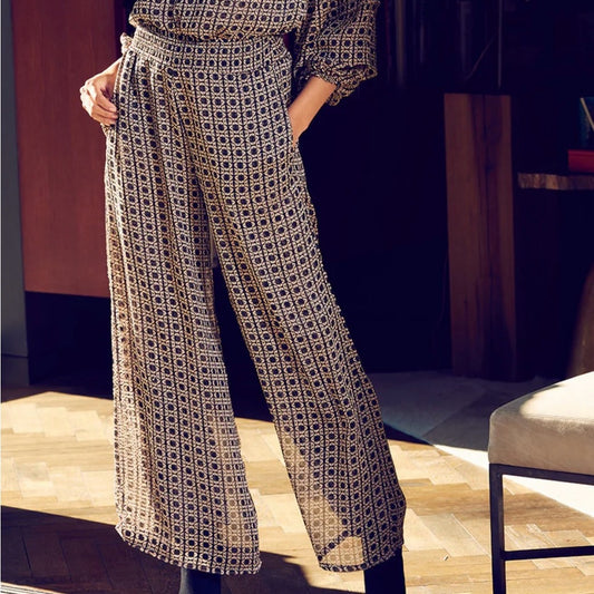 NWT SIZE S Misa Los Angeles Black and Cream Wide Leg Pants