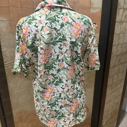 NWT SIZE S Sage Pink and Green Boxy Button Down Shirt