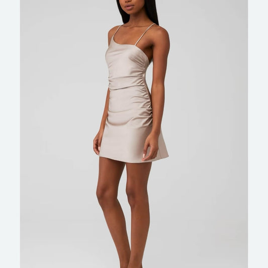 NWT SIZE XS/S/L Line & Dot Tan Ruched Sheath Dress