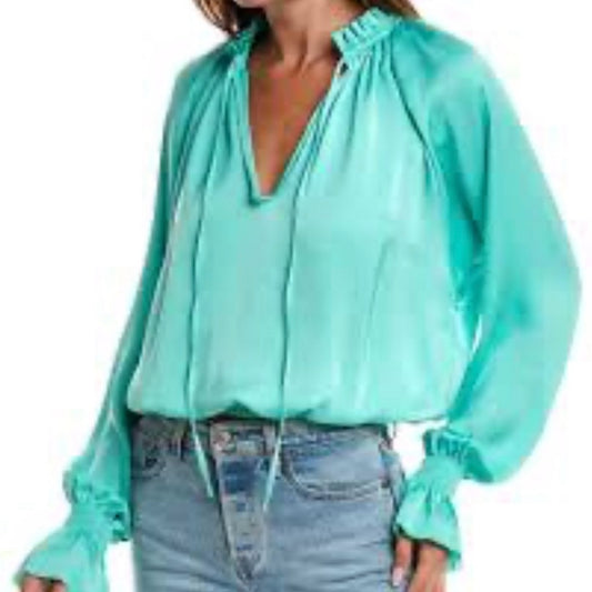 NWT SIZE XS Ramy Brook Green Relaxed Long Sleeve Blouse