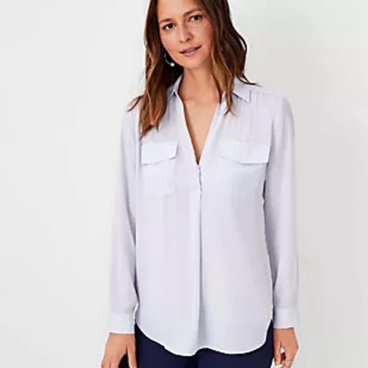 NWOT SIZE XS Ann Taylor Purple Long Sleeve Blouse with Notched Collar