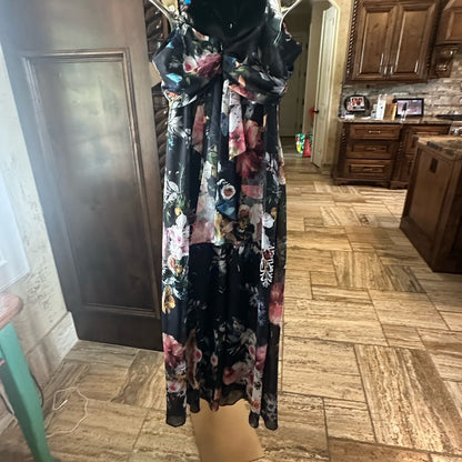 NWT size 14 Betsy & Adam Black Pink Maxi Sundress Spaghetti Strap