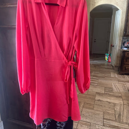 NWT SIZE L Vince Camuto Pink Wrap Tie Front Cocktail Dress