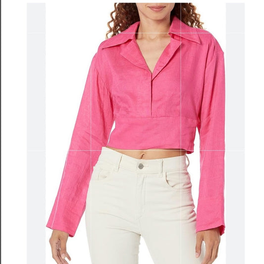 NWT SIZE XS Equipment Hot Pink Long Sleeve Cropped Shirt