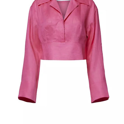 NWT SIZE XS Equipment Hot Pink Long Sleeve Cropped Shirt