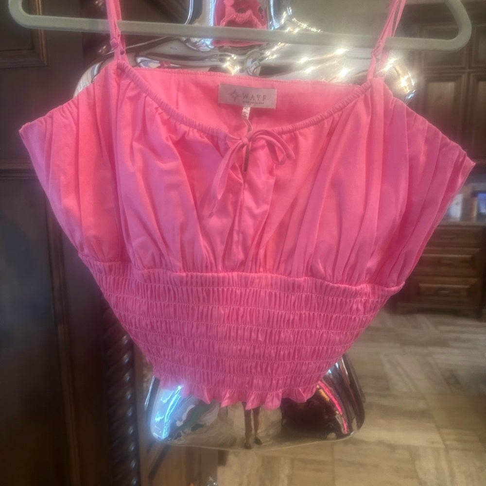 NWT SIZE XL Wayf Pink Smocked Tie Front Camisole