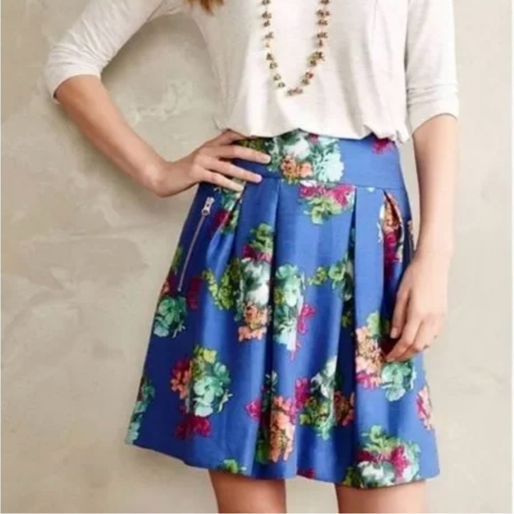 NWOT SIZE 10 Maeve Blue Green Pleated Skater Skirt