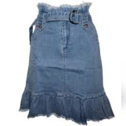 NWOT SIZE S/M Hayden Blue Gray Ruffled Tie Front Midi Skirt