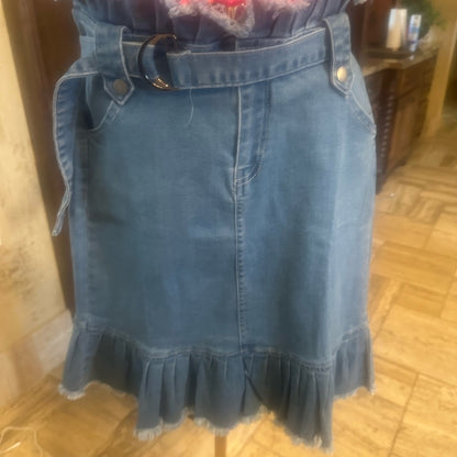 NWOT SIZE S/M Hayden Blue Gray Ruffled Tie Front Midi Skirt