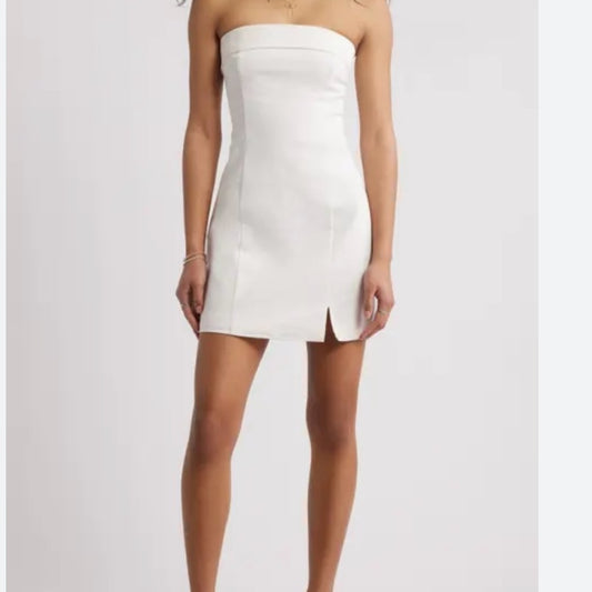 SIZE L BP White Strapless Sheath Dress Slit
