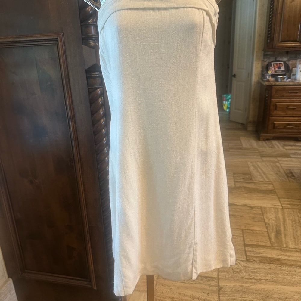 SIZE L BP White Strapless Sheath Dress Slit