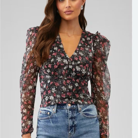 NWOT SIZE XS Astr Pink and Red Ruffled Long Sleeve Blouse
