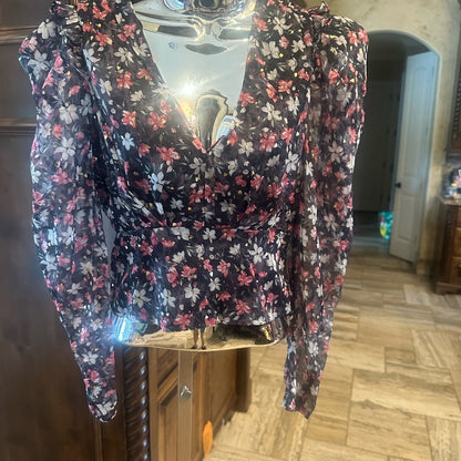 NWOT SIZE XS Astr Pink and Red Ruffled Long Sleeve Blouse