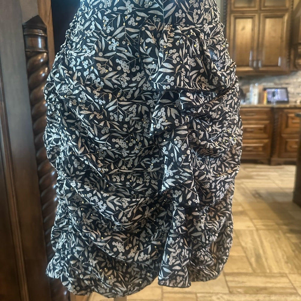 NWT SIZE XS/S Sabina Musayev Black and White Ruched Mini Skirt