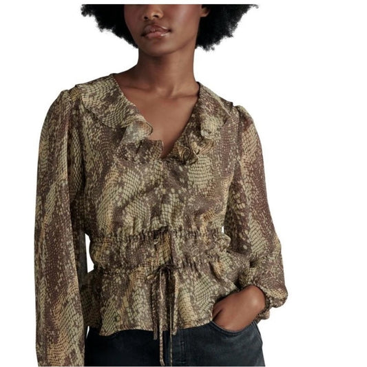 NWOT SIZE M Steve Madden Ruffled Peplum Blouse in Green and Brown
