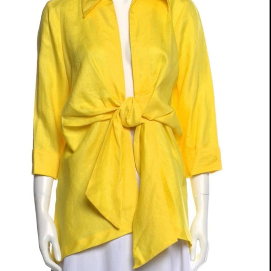 NWT SIZE M Neiman Marcus Yellow Blazer with Asymmetrical Tie-Front