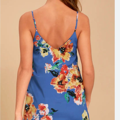 SIZE S Lulu's Blue Yellow Spaghetti Strap Slip Dress
