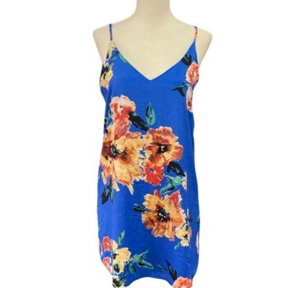 SIZE S Lulu's Blue Yellow Spaghetti Strap Slip Dress