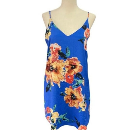 SIZE S Lulu's Blue Yellow Spaghetti Strap Slip Dress
