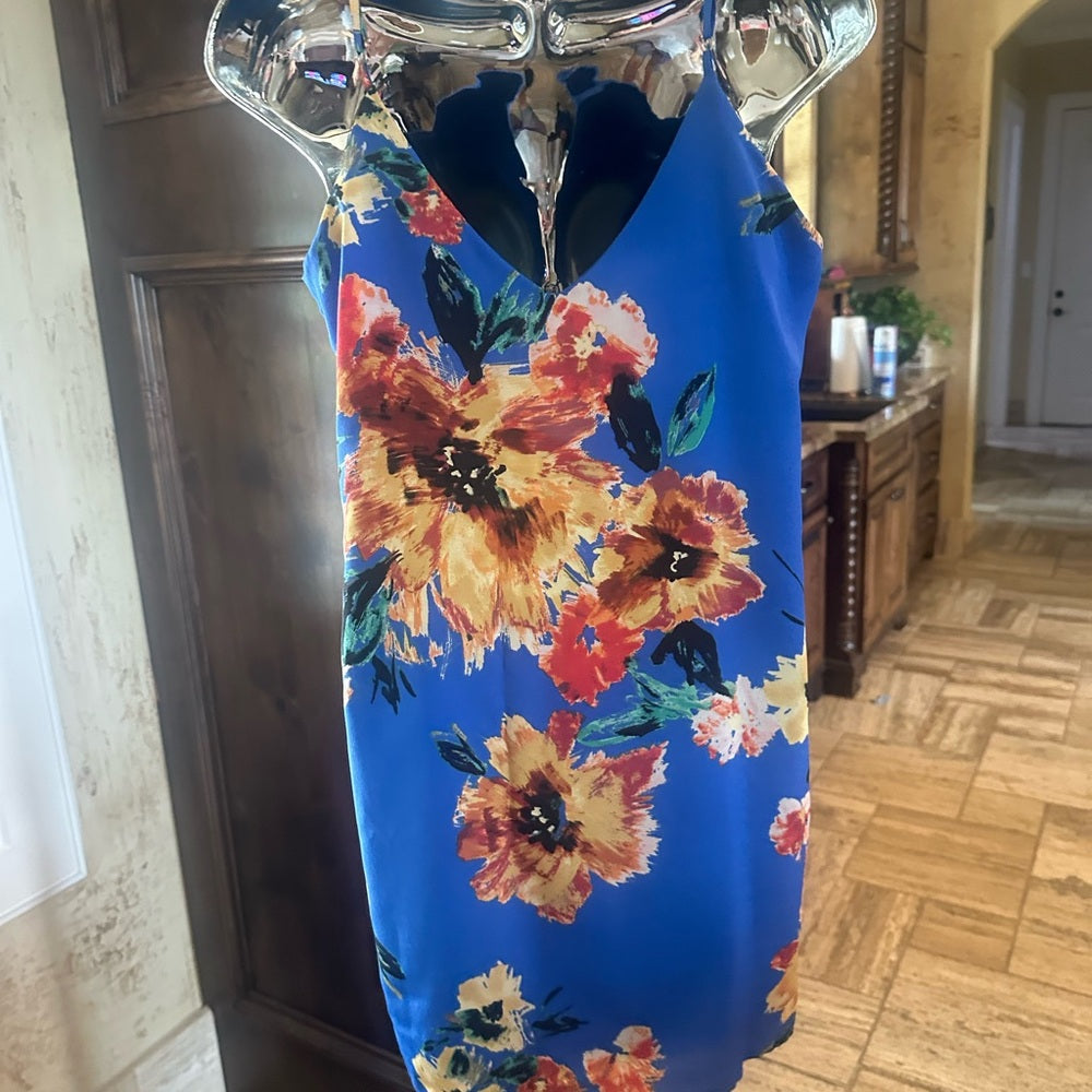 SIZE S Lulu's Blue Yellow Spaghetti Strap Slip Dress