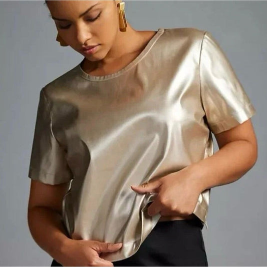NWT SIZE MGold Shimmer Boxy Short Sleeve Tee