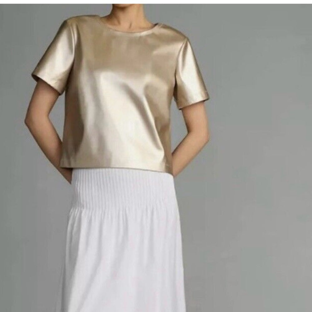 NWT SIZE MGold Shimmer Boxy Short Sleeve Tee
