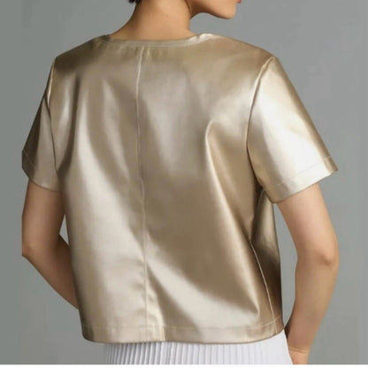 NWT SIZE MGold Shimmer Boxy Short Sleeve Tee