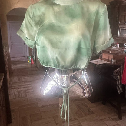NWOT SIZE 6 Topshop Green Crop Top with Mandarin Collar and Cut Out Design