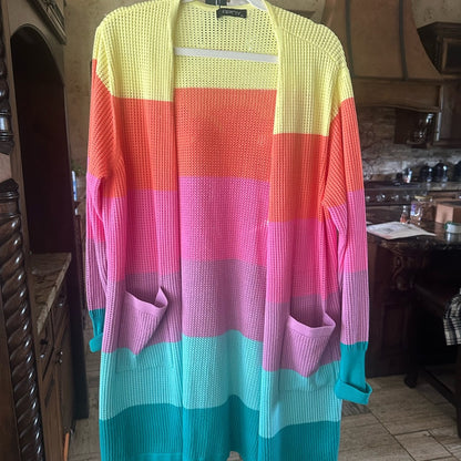 NWR SIZE XL Cheerful Pink and Orange Cardigan Sweater