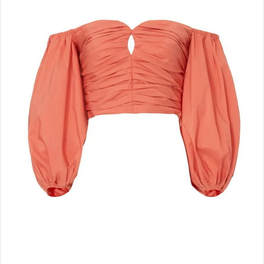SIZE 4 Tanya Taylor Pink Off-the-Shoulder Ruched Blouse