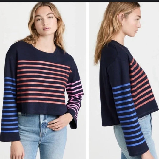 NWT SIZE L Sundry Navy Striped Crop Top