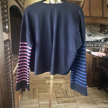NWT SIZE L Sundry Navy Striped Crop Top