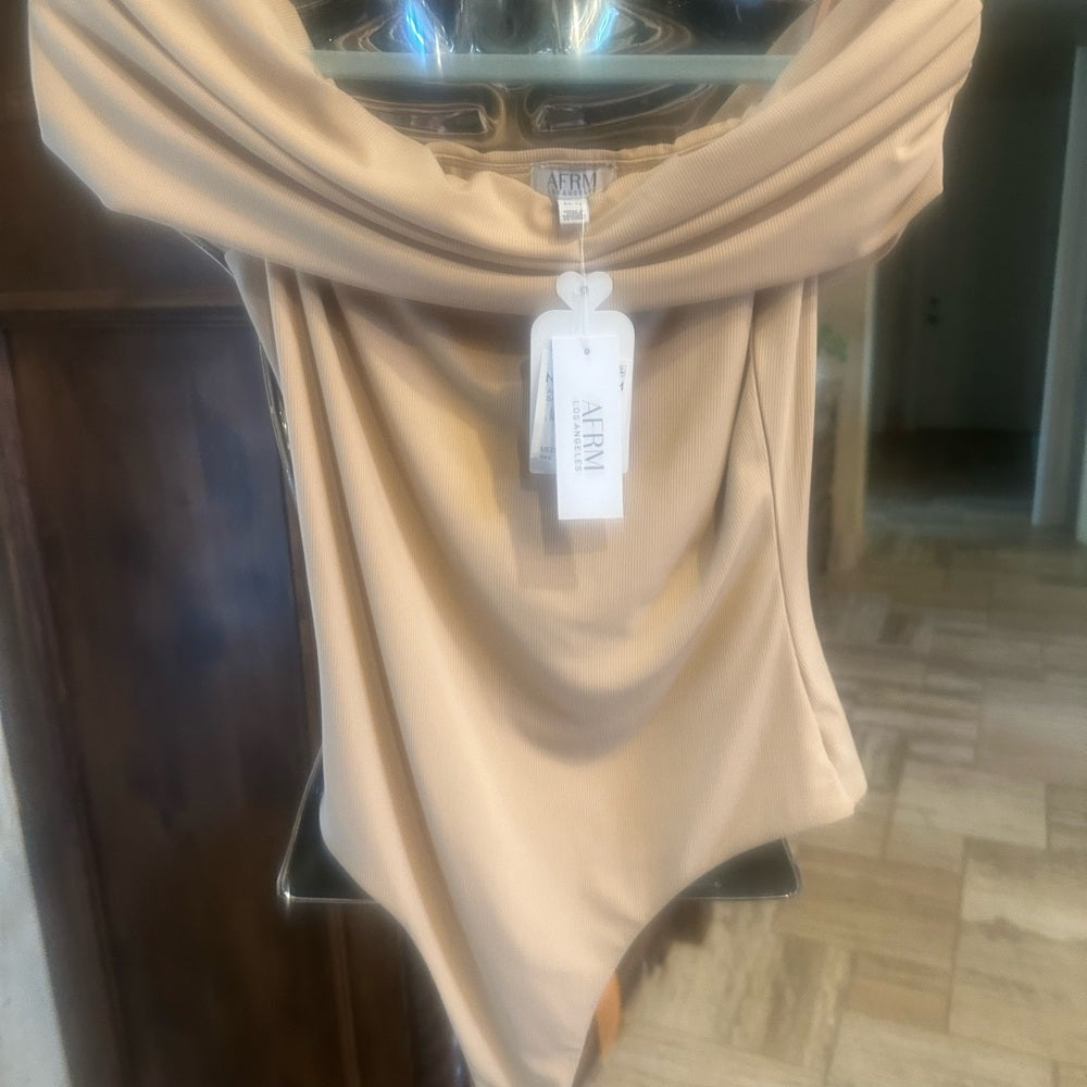 NWT SIZE M AFRM Cream Off-Shoulder Bodysuit Top