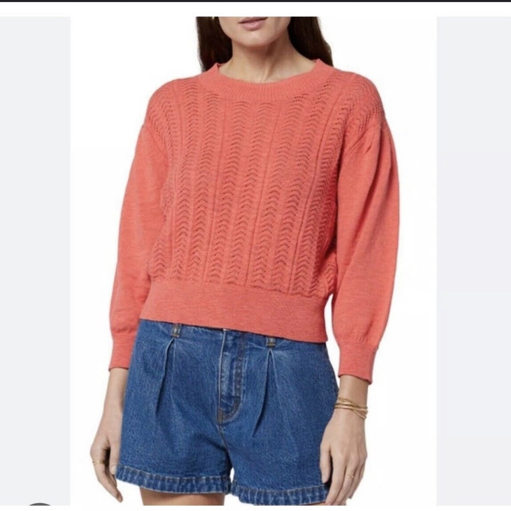 NWT SIZE S Joie Pink Crew Neck Sweater with Textured Ribbed Knit