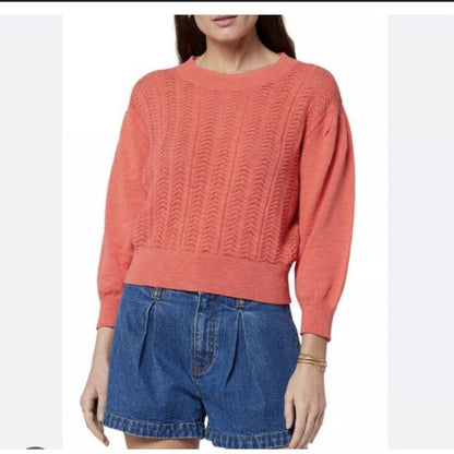 NWT SIZE S Joie Pink Crew Neck Sweater with Textured Ribbed Knit