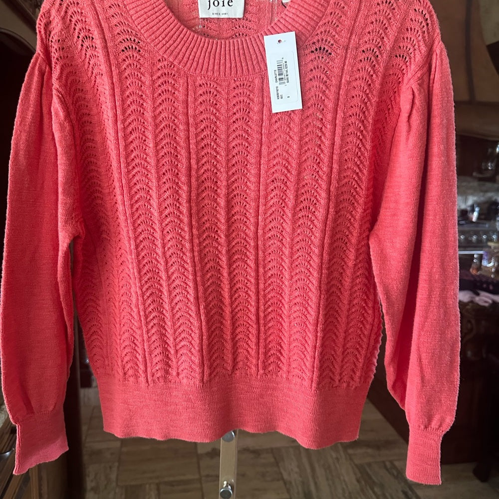 NWT SIZE S Joie Pink Crew Neck Sweater with Textured Ribbed Knit