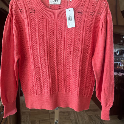 NWT SIZE S Joie Pink Crew Neck Sweater with Textured Ribbed Knit
