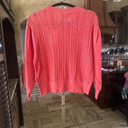 NWT SIZE S Joie Pink Crew Neck Sweater with Textured Ribbed Knit