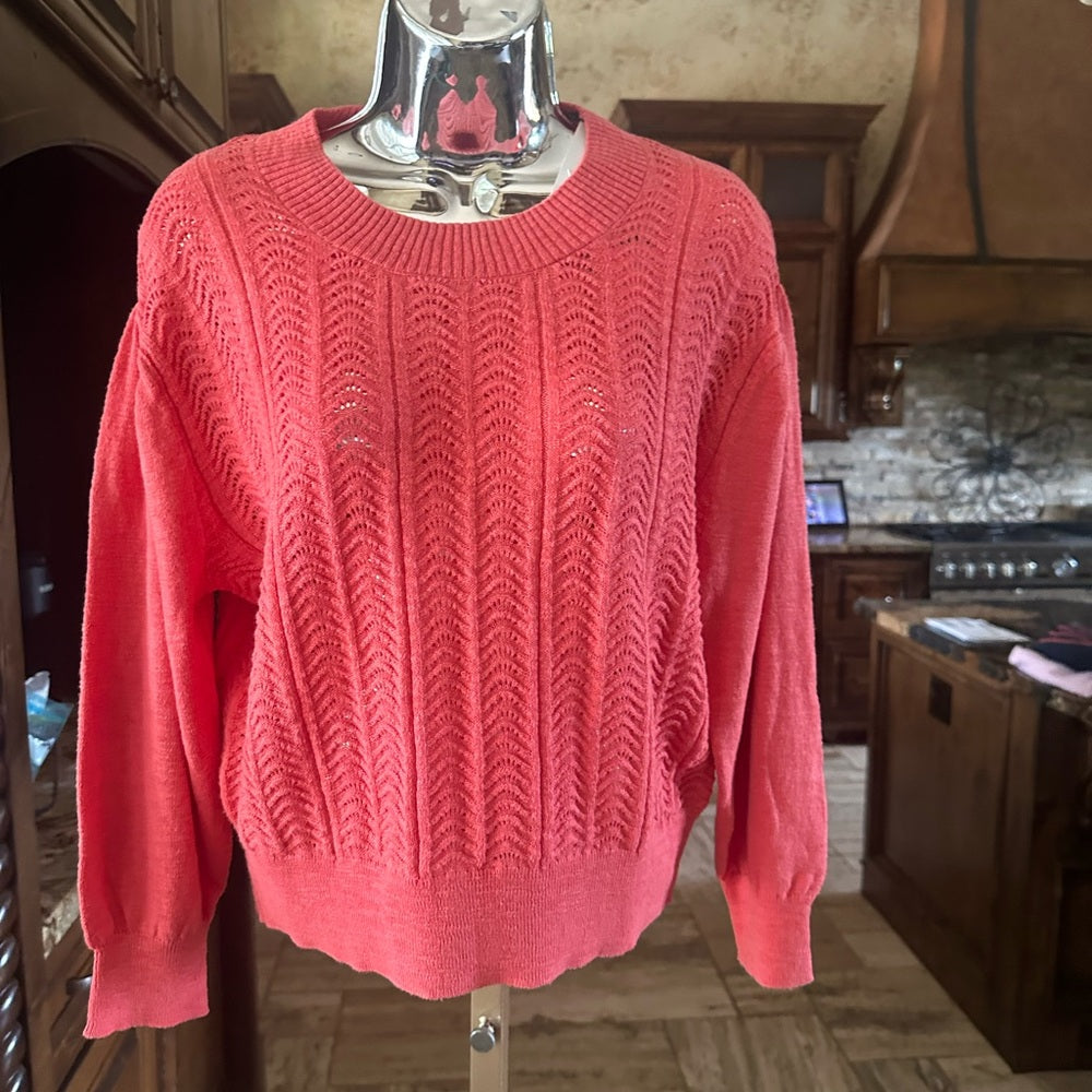 NWT SIZE S Joie Pink Crew Neck Sweater with Textured Ribbed Knit