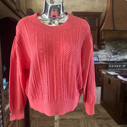 NWT SIZE S Joie Pink Crew Neck Sweater with Textured Ribbed Knit