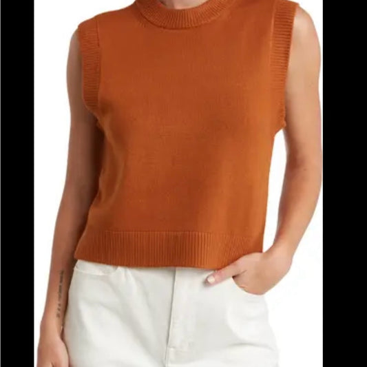 NWT SIZE M French Connection Brown Ribbed Crop Muscle Tee