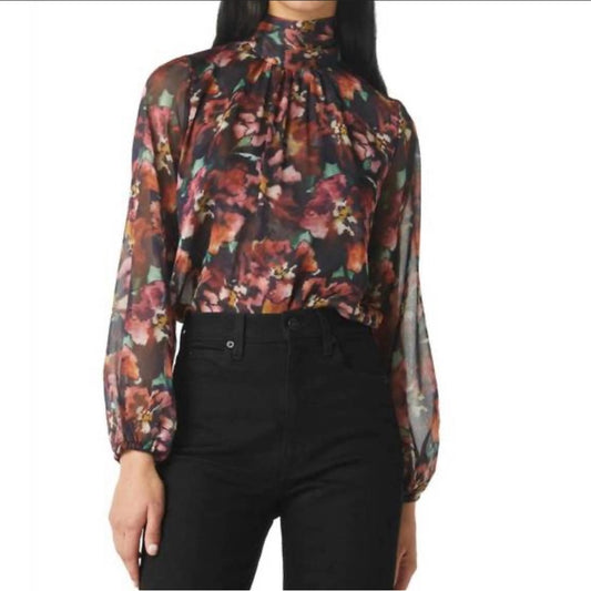 NWT SIZE S Misa Los Angeles Black and Red High Low Mandarin Collar Blouse
