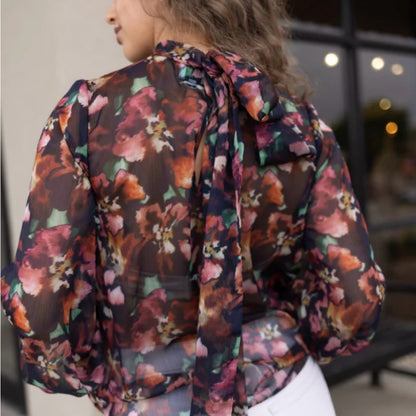 NWT SIZE S Misa Los Angeles Black and Red High Low Mandarin Collar Blouse
