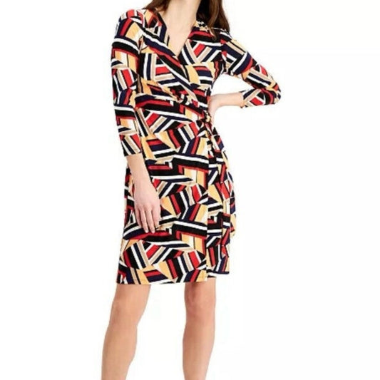 NWT SIZE MP Anne Klein Black and White Wrap Midi Dress V-Neck