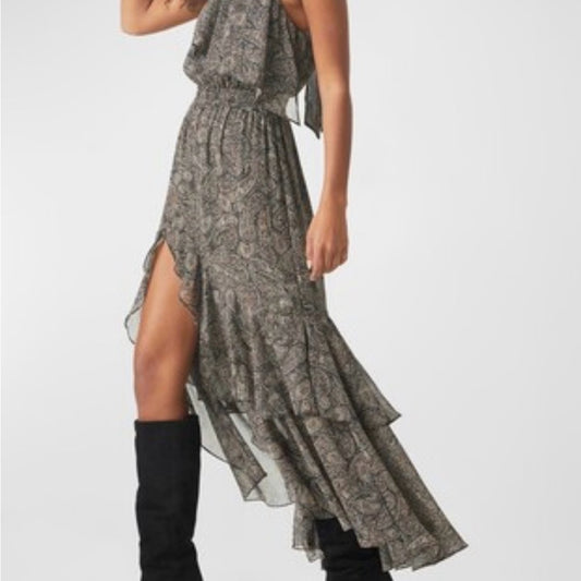 NWT SIZE S Misa Los Angeles Gray High-Low Halter Sundress