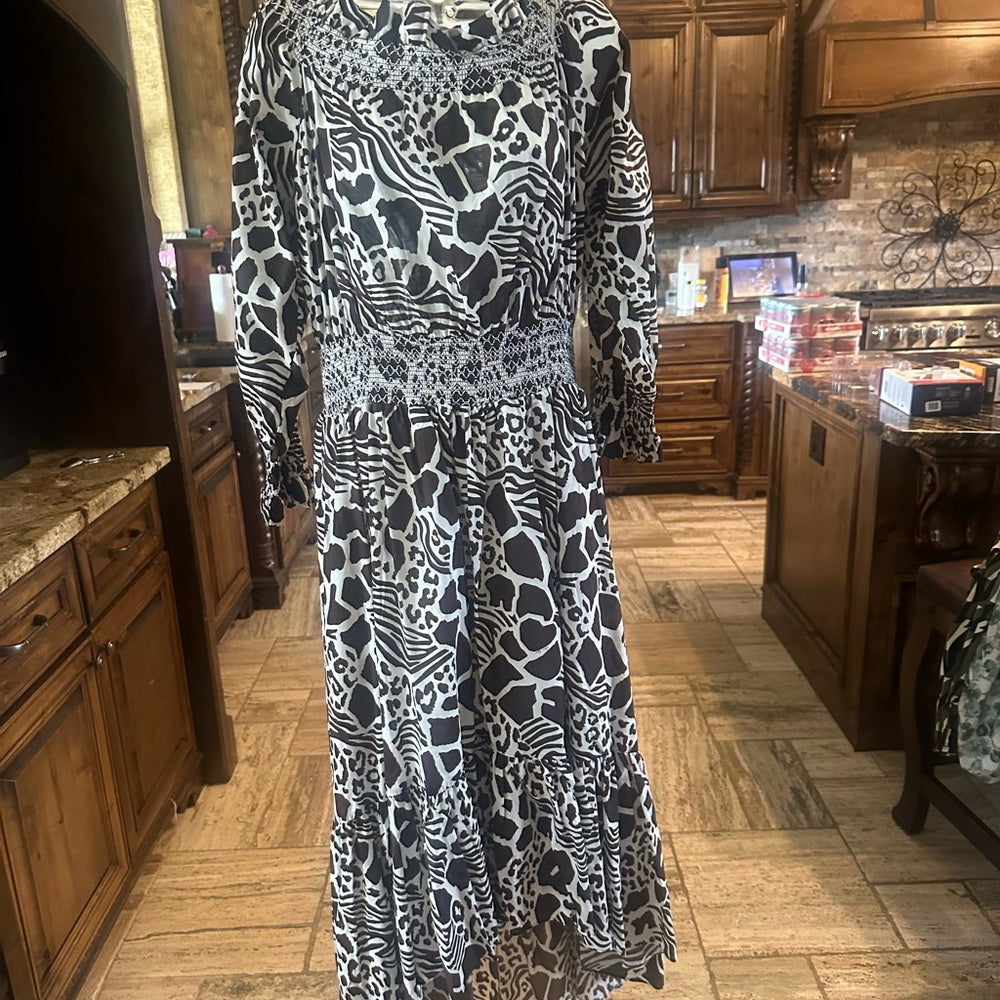 SIZE 4 Adam Lippes Black and White High-Low A-Line Dress