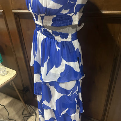 NWT SIZE XS Express Blue and White Tiered Ruffled Maxi Sundress
